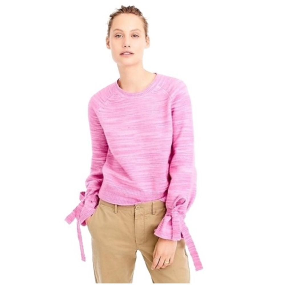 J.Crew Alpaca Blend Tie-sleeve Marled Pink Sweater Size Small